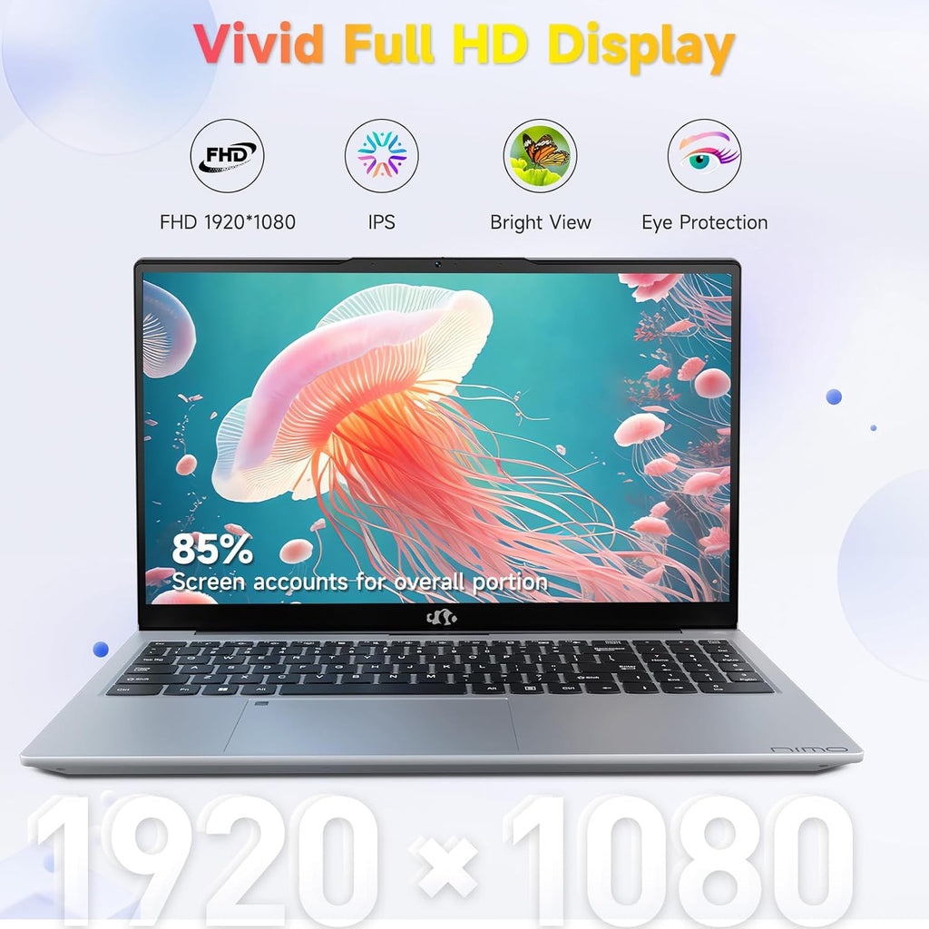 NIMO 15.6 FHD-Laptop,IPS Business Computer,32GB RAM 2TB SSD 6 Cores 12th Intel i3-1215U(up to 3.4 GHz) 65W Type C Laptop-Computer with Backlit Keyboard Fingerprint WiFi6 Win 11