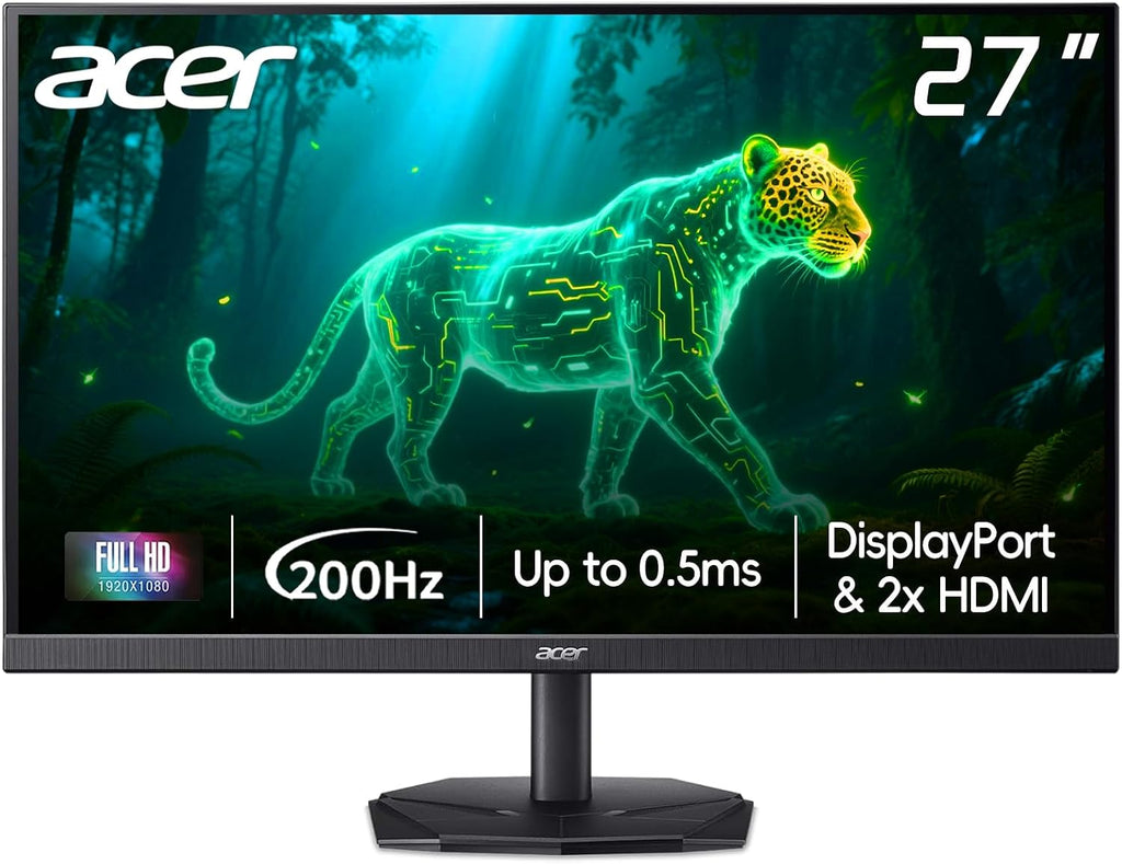 acer 27' FHD Gaming Office Monitor, 200Hz Refresh Rate, 0.5ms, Tilt Adjustable, AMD FreeSync, VESA Mountable, ZeroFrame Design, DisplayPort & 2 x HDMI - Black