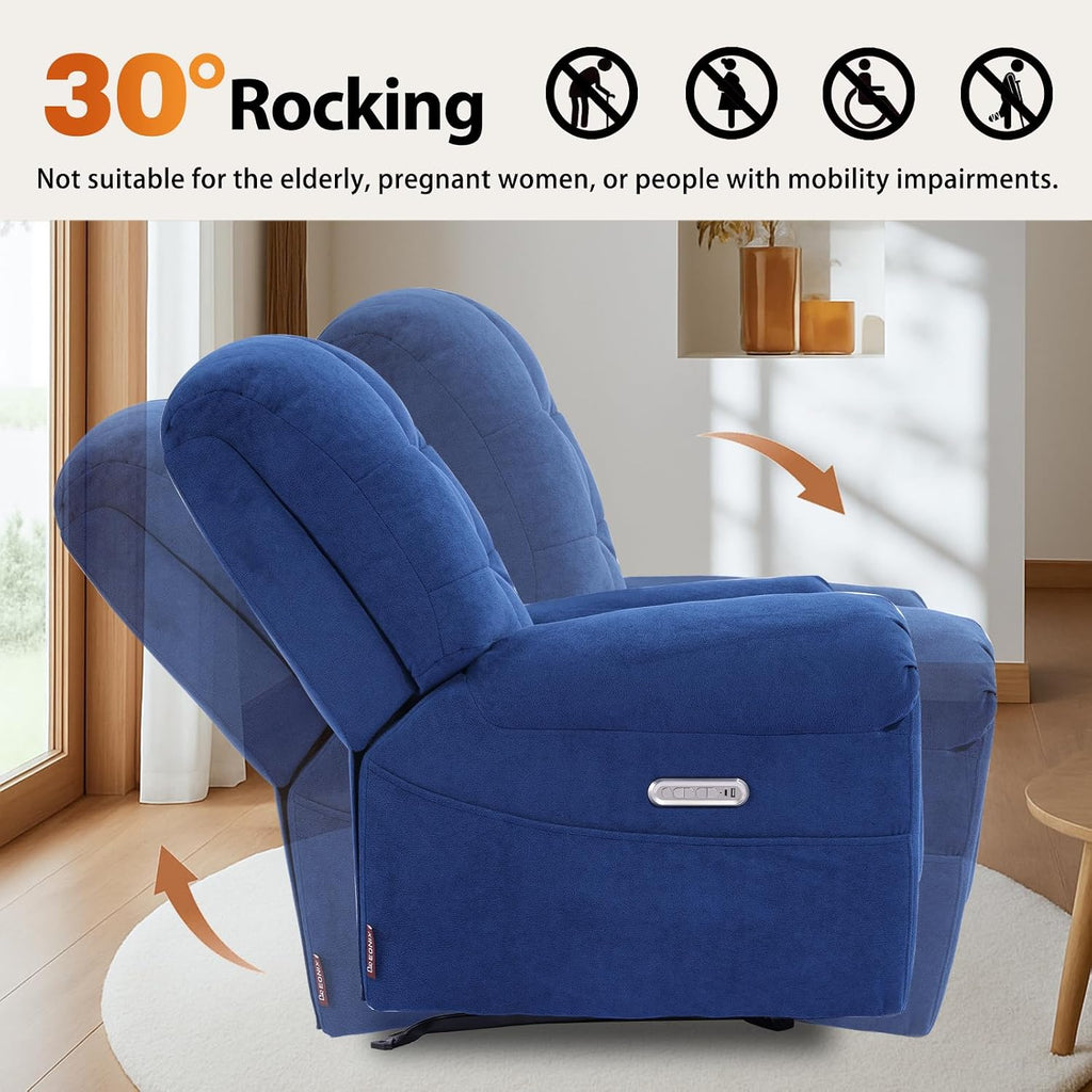 EONIX Power Rocker Recliner Chair, Lazy Boy Recliner Rocking Chair for Adults and Nursery, Electric Recliner Chair with Heat and Massage for Living Room, Bedroom, Study Room, Relaxation, Navy Blue