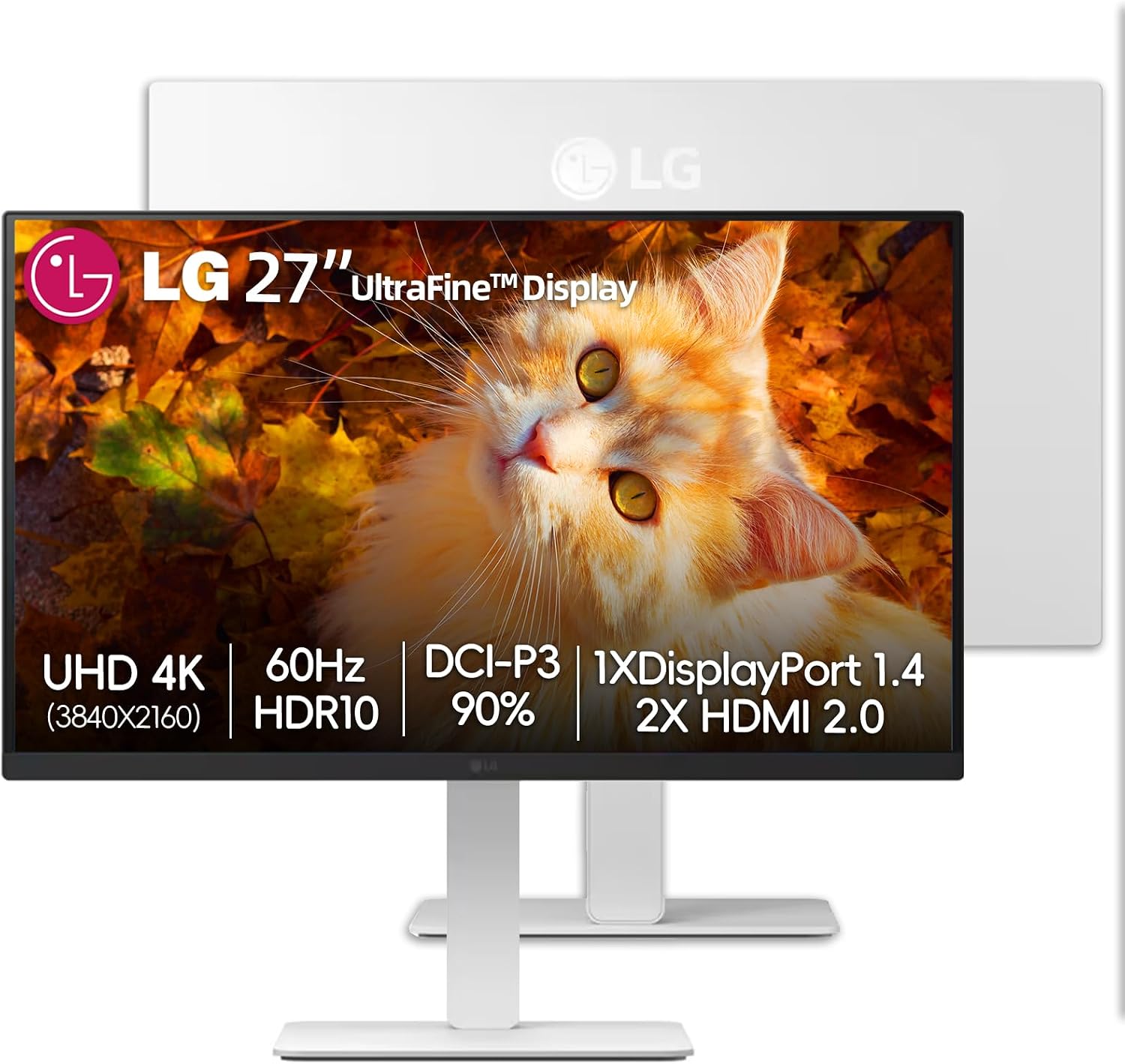 LG 27 inch UltraFine UHD (3840 x 2160) 4K, IPS Monitor, HDR10, 90% DCI-P3, Dynamic Action Sync, Black Stabilizer & Flicker Safe, VESA Mountable, DisplayPort & HDMI, Tilt/Height/Swivel/Pivot Adjustable