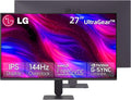 LG 27 inch UltraGear FHD IPS Gaming Monitor, 144Hz, HDR10, AMD FreeSync G-Sync Compatible, Black Stabilizer, Reader Mode, Flicker Safe, Anti-Glare, 99% sRGB, HDMI & DisplayPort, Tilt Adjustable, Black