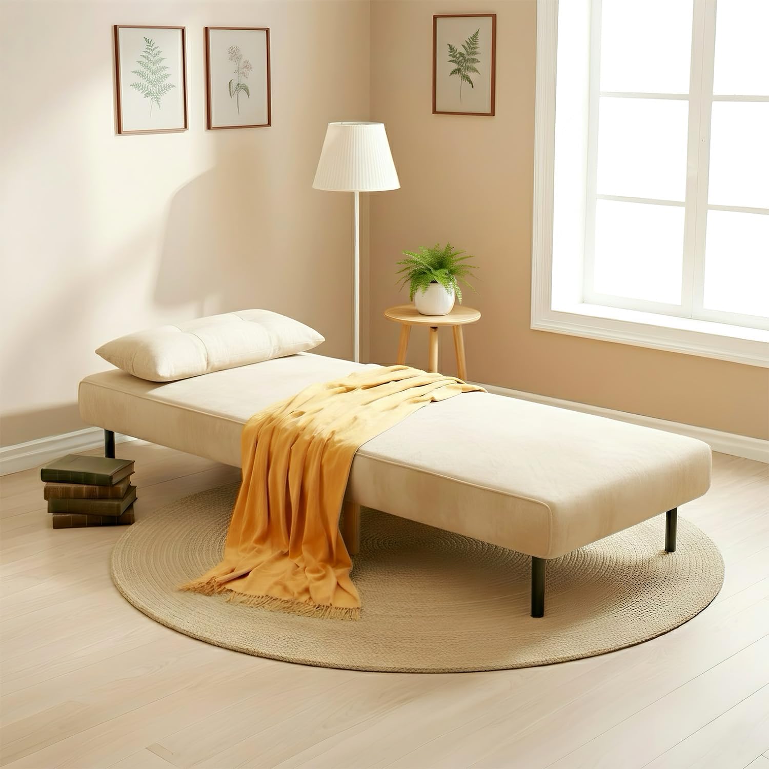 Ahomly 3 in 1 Convertible Sleeper Chair, Sofa Chair for Adults with 6 Angle Adjustable Backrest, Single Sleeper for Living Room/Apartment/Office, Beige
