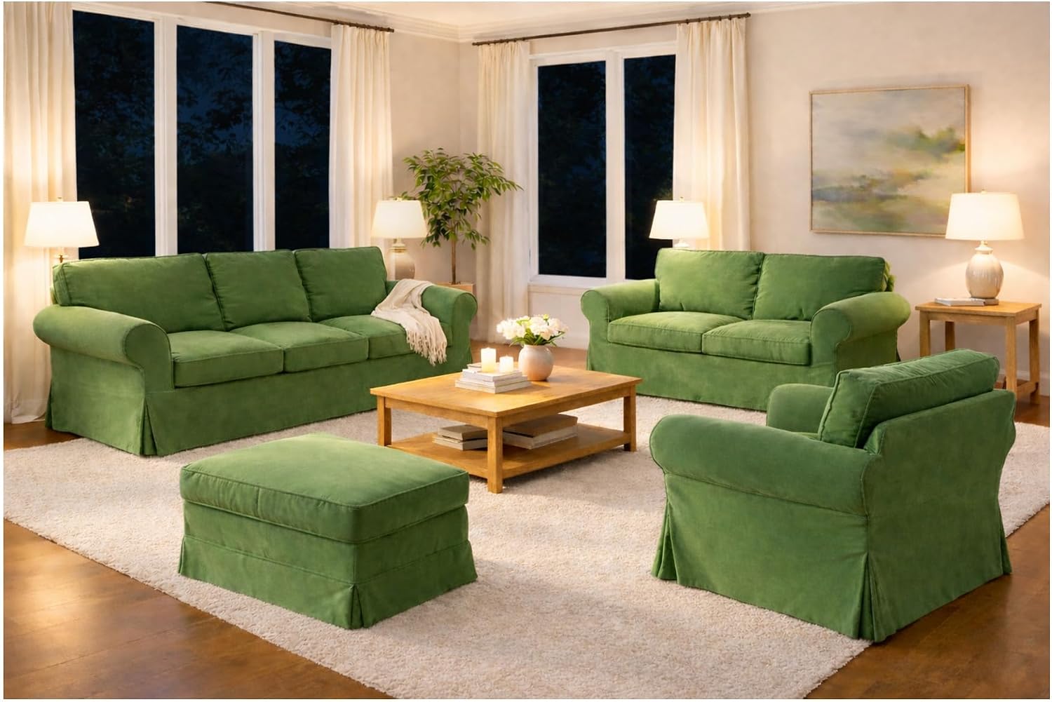 Velvet Pets Friendly Sofa Covers Made Compatible for IKEA Ektorp Loveseat Two Seat Slipcovers (Velvet Green Ektorp 2)