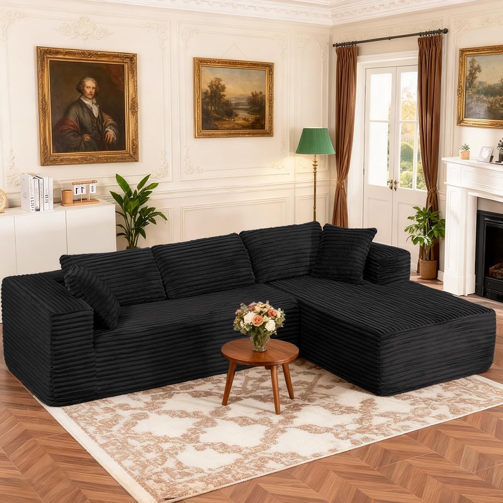 COMHOMA 105'Modular Sectional Sofa with Deep Seat,Cloud Upholstered L-Shape Couch Wide Arms Corduroy Fabric High-Density Foam Chaise Lounge for Living Room No Assembly Required