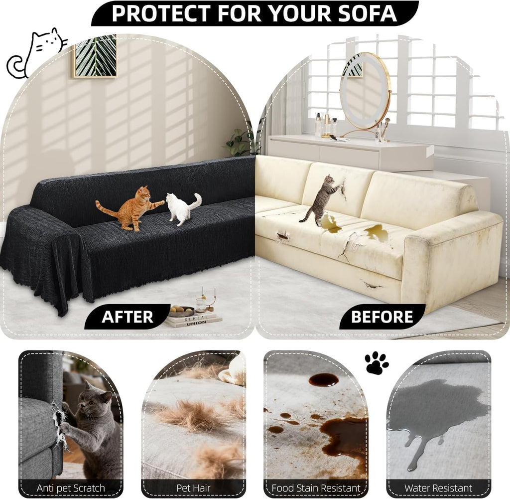 1OO% Waterproof Corner Sectional Couch Covers L Shape Chenille Sectional Sofa Cover with Tassel Soft Thick Washable Sofa Slipcover Furniture Protector for Dogs Pets (91' x 276', Dark Black)