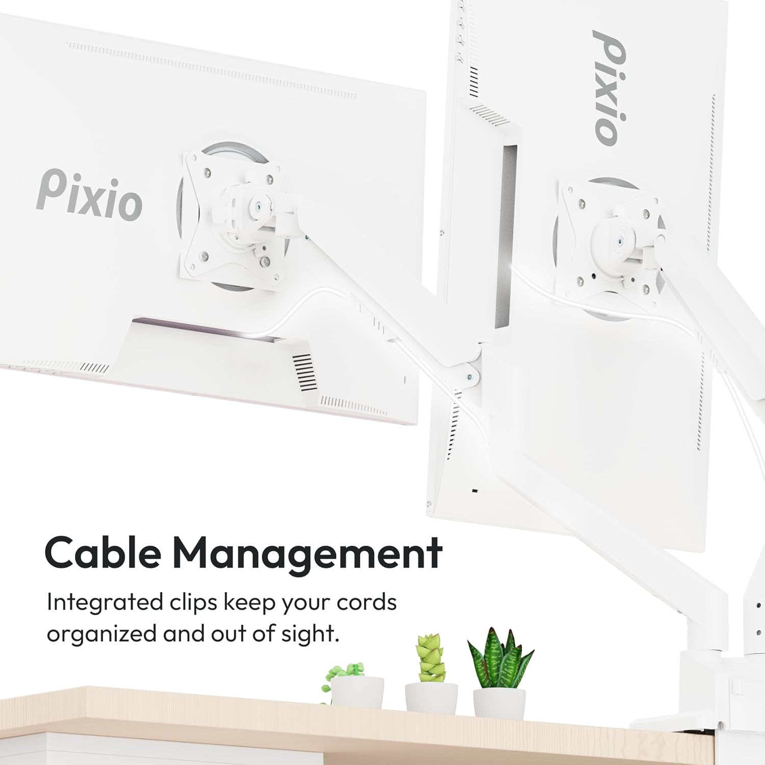 Pixio Two PX278 Wave White 27 inch 180Hz Refresh Rate FHD 1440p Resolution Fast IPS Panel 1ms GTG Response Time Gaming Monitor and PS1D Wave White Dual Monitor Arm - Fits up to 32 inches and 19.8lbs
