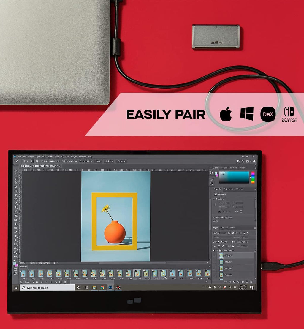 Mobile Pixels Glance Portable Monitor, 16' FHD 1080P Monitor, Travel Monitors with Dual Speakers, Tilt Adjustment & Non-Slip, HDMI USB C Plug & Play Extra Monitors for Laptop, macOS, Windows