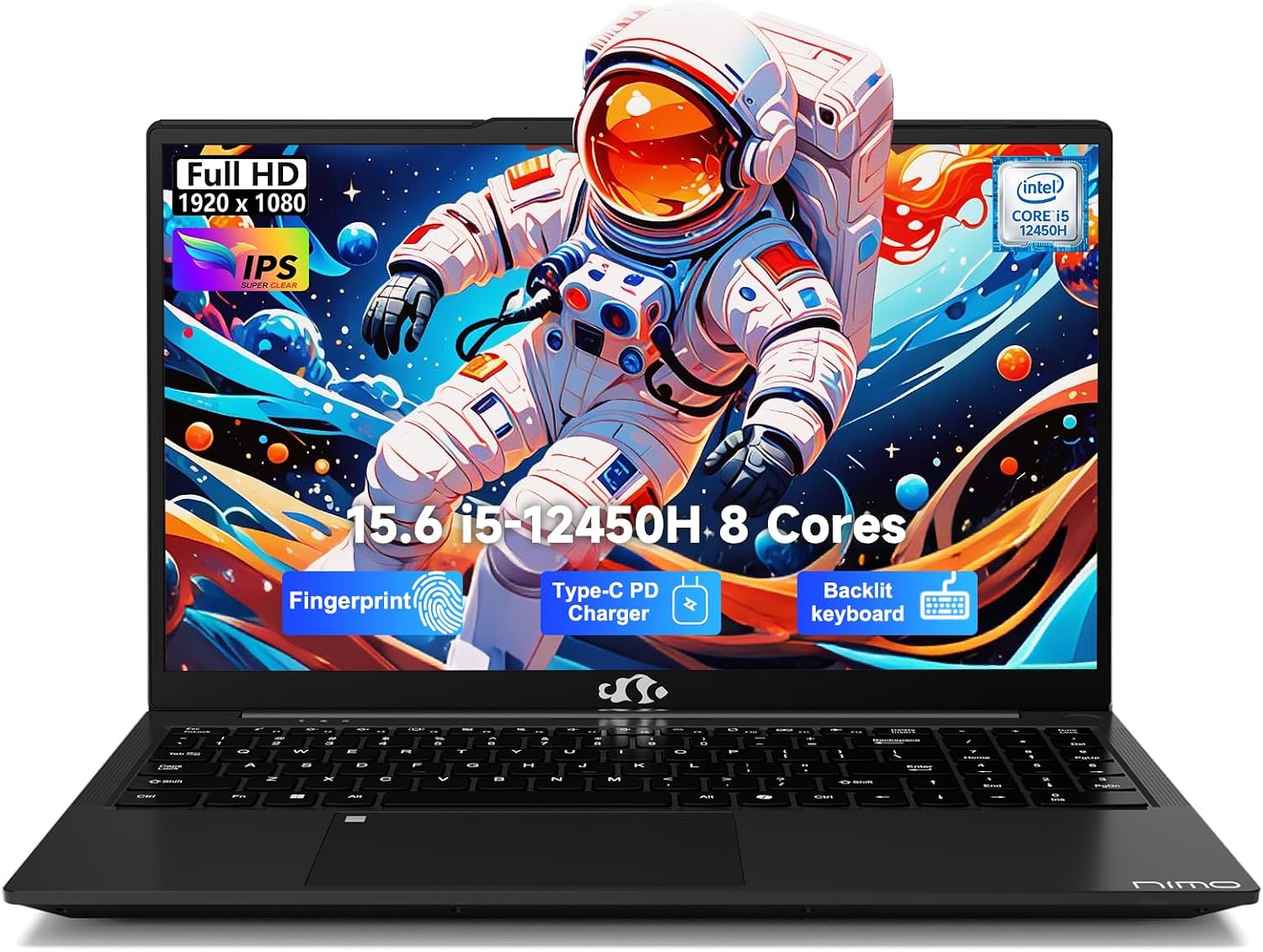 NIMO 15.6' FHD lPS-Business-Laptop, 8 Cores Intel i5-12450H 16GB RAM 256GB SSD (Beat i7-11800H, Up to 4.4 GHz) Computer with 100W GaN Type-C Fingerprint Backlit Keyboard WiFi 6 BT5.2 Win 11