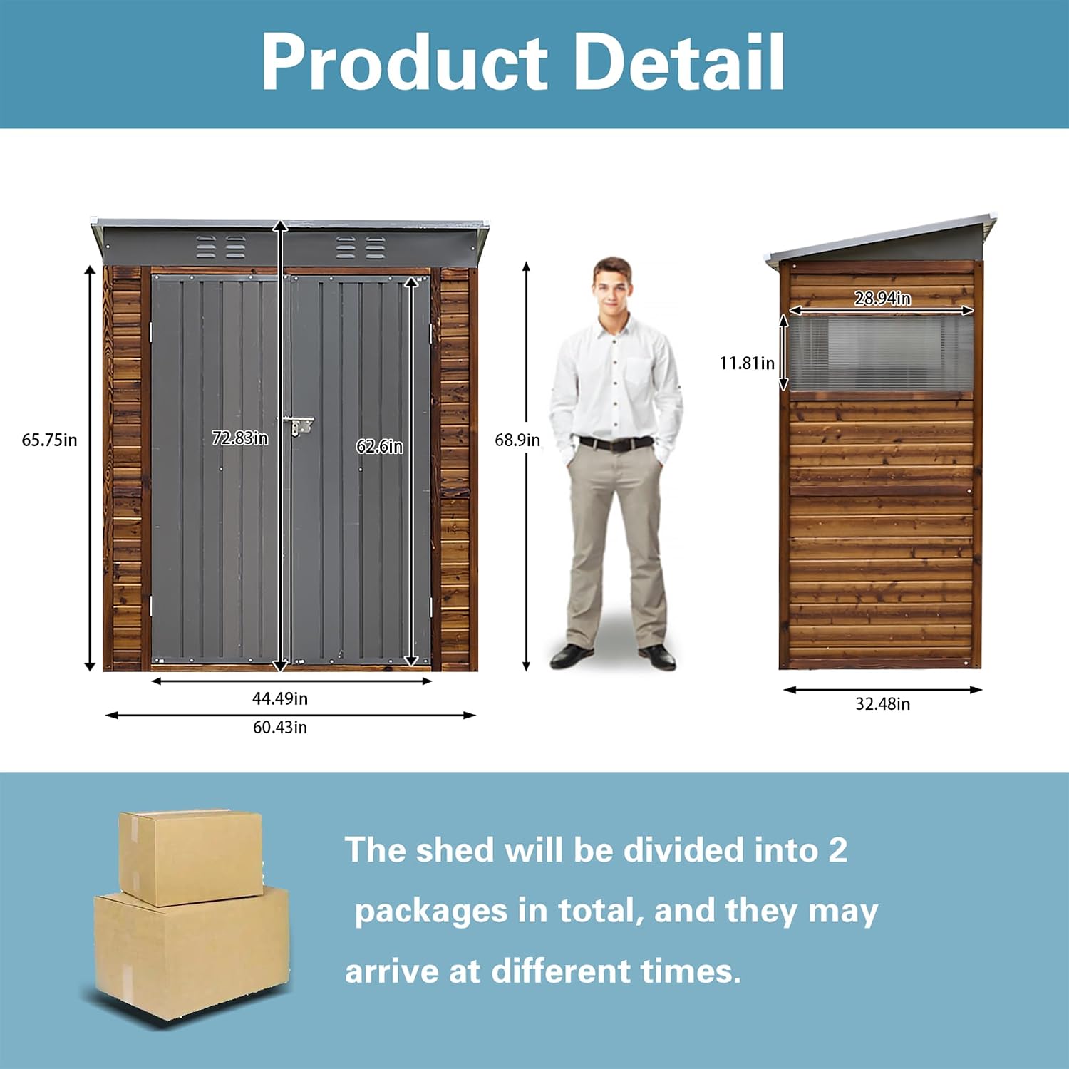 5x3 FT Outdoor Wood Storage Shed, Garden Tool Shed with Windows, Outside Storage Shed Waterproof for Backyard, Garden, Patio, 4 Vents (Without Floor) Wood Color