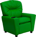 Flash Furniture Chandler Vinyl Kids Recliner with Cup Holder and Safety Recline, Contemporary Reclining Chair for Kids, Supports up to 90 lbs., Green