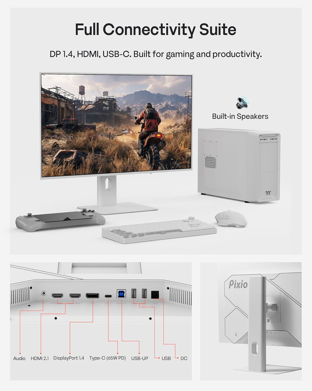 27' WOLED White Gaming Monitor, QHD 1440p, 240Hz, 0.03ms, DisplayHDR True Black 400, Adaptive Sync, KVM switch, Fully Adjustable Stand, HDMI 2.1, DisplayPort, USB-C, RGB light, PX277 OLED Max V2 White