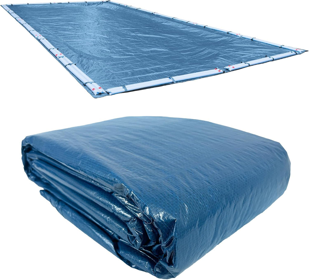 Robelle 12 x 24 ft Heavy Duty Blue Winter Pool Cover for Inground Pools, 5 ft Overlap (17 x 29 ft Cover Size), Solid 8 x 8 Scrim, 2.36 oz/yd2, 10-Year Warranty, Style: 351224R