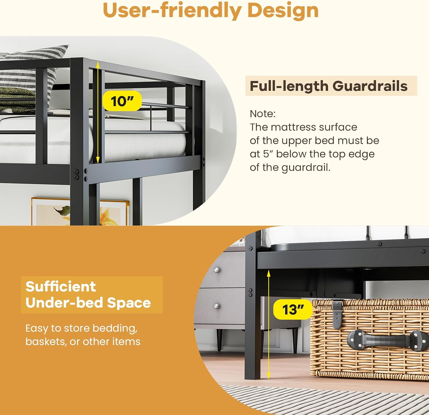 Giantex Twin Over Twin Futon Bunk Bed, Convertible Metal Bunk Bed with Futon Frame, 2 Ladders & Safety Guardrails, Heavy Duty Sofa Couch Beds with Under-Bed Space, for Kids, Teens, Adults, Black