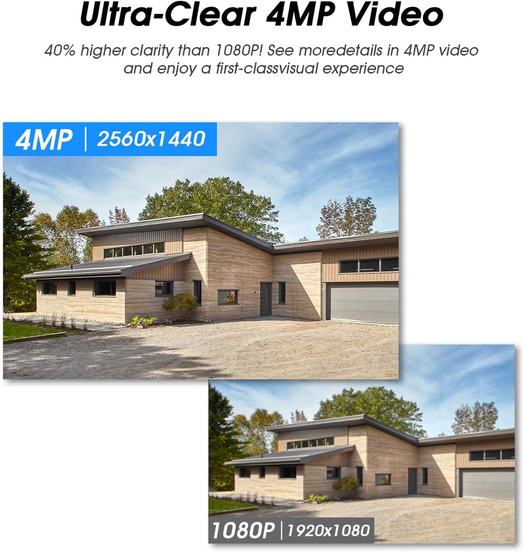 SANSCO 2K Wireless Security Cameras System, 4CH Touch Screen NVR, 2X Solar-Powered 4MP Outdoor Camera, No Subscription, Color Night Vision, 2 Ways Audio, 128G up to 360 Days Recording, 5G/2.4G WiFi