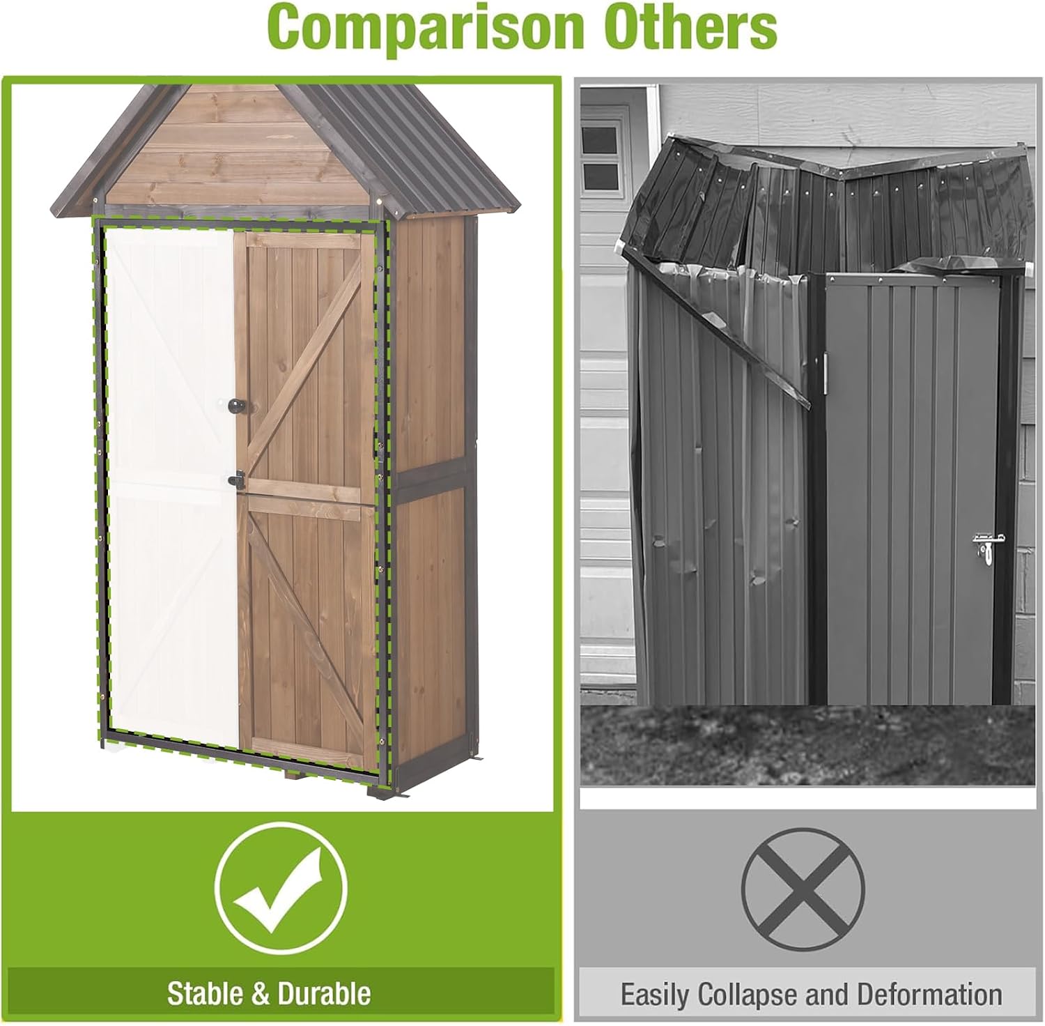 GUTINNEEN Outdoor Storage Shed with All Around Strong Metal Frame, Garden Tool Sheds Cabinet with Floor & Adjustable Shelves, Wooden Tool House for Backyard Garden Patio Lawn 67.1' H (Dark Brown)
