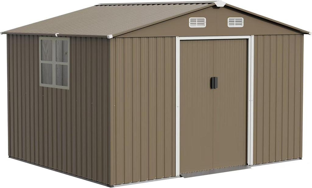 10FT x 8FT Outdoor Storage Shed,Waterproof Lockable Door Metal Tool Shed with Sliding Door and Air Vents,Storage House for Gardening Tools,Metal Storage Shed for Garden,Backyard,Lawn