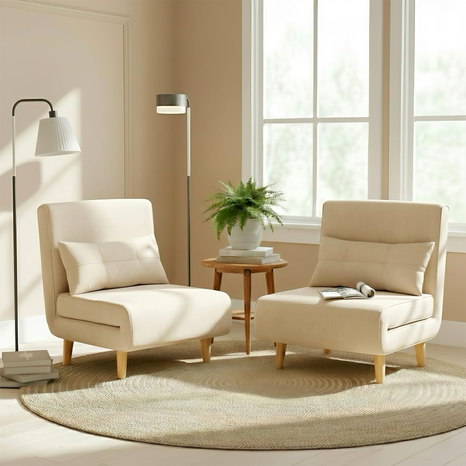 Ahomly 3 in 1 Convertible Sleeper Chair, Sofa Chair for Adults with 6 Angle Adjustable Backrest, Single Sleeper for Living Room/Apartment/Office, Beige