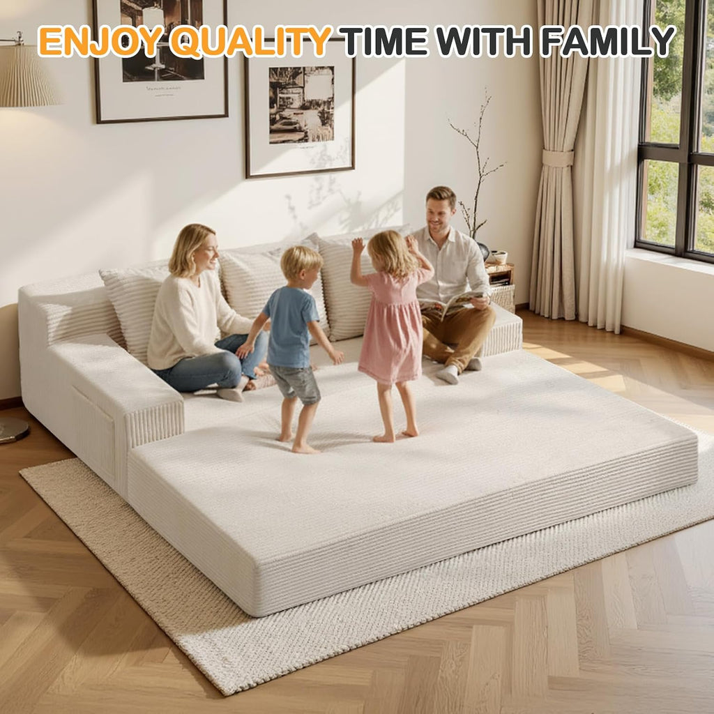 Erament Convertible Futon Sofa Bed Couch, 78'' Corduroy Folding Sofas Bed, Compression Boneless Floor Couch Sofa Beds with 3 Pillows for Living Room Bedroom Apartment