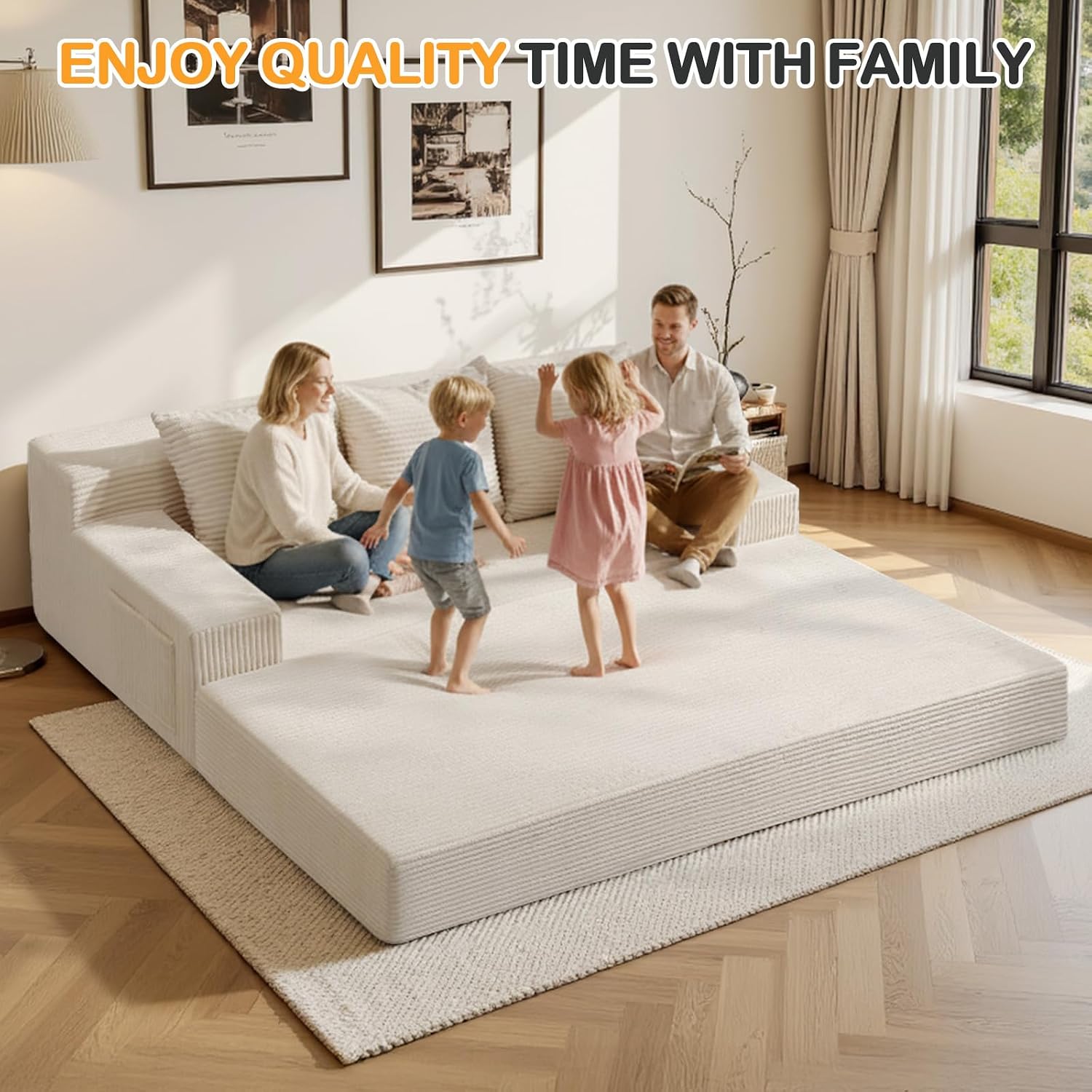 Erament Convertible Futon Sofa Bed Couch, 78'' Corduroy Folding Sofas Bed, Compression Boneless Floor Couch Sofa Beds with 3 Pillows for Living Room Bedroom Apartment