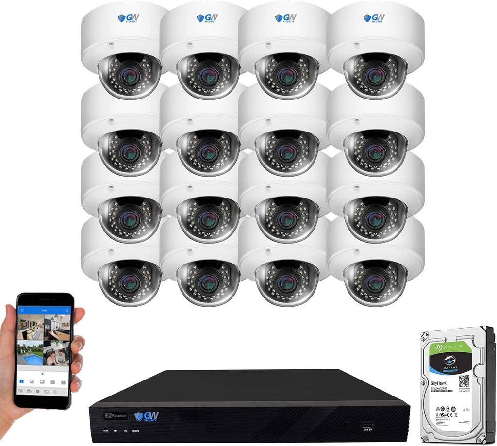 GW Security 16 Channel 6K NVR 5MP Outdoor Indoor Security Camera System - 16 x Dome 5MP 1920P Waterproof 2.8-12mm Varifocal Zoom Microphone AI Face/Human/Cars Detection IP PoE Cameras, 4TB Hard Drive