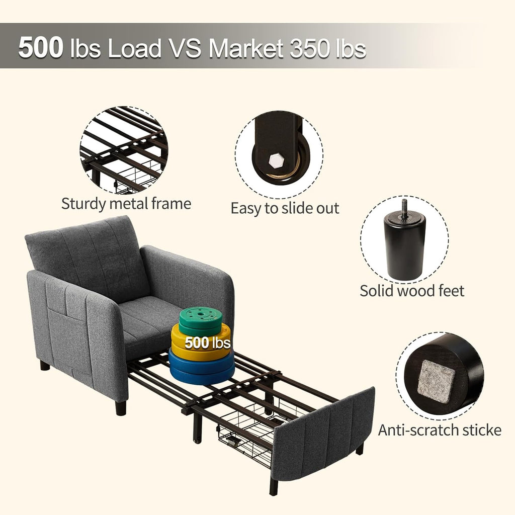 ZZW Sleeper Chair 84' Extra Long Convertible Chair Bed Upgraded 3-in-1 to 4-in-1 Pull Out Chair & Single Sofa Bed for Adult Sleeping Chair for Living Room & Small Space (Dark Grey)
