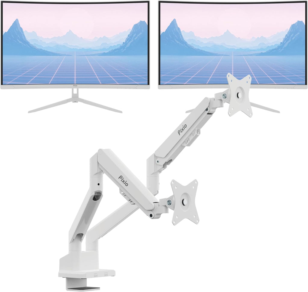 Pixio Two PXC278WAVE White 27 inch 180Hz Refresh Rate QHD 1440p Resolution 1650R Curve Fast VA Panel 1ms GTG Response Time HDR Curved Gaming Monitor and PS1D Wave White Dual Monitor Arm