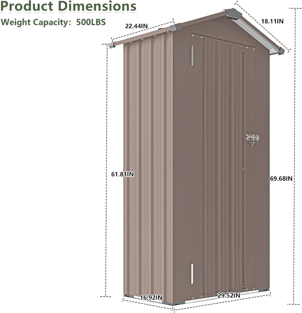 2.5x1.4 FT Outdoor Storage Shed, Small Metal Tool Shed with Waterproof Roof and Lockable Door, Garden Tool Sheds Storage Cabinet for Backyard Patio Lawn, Brown