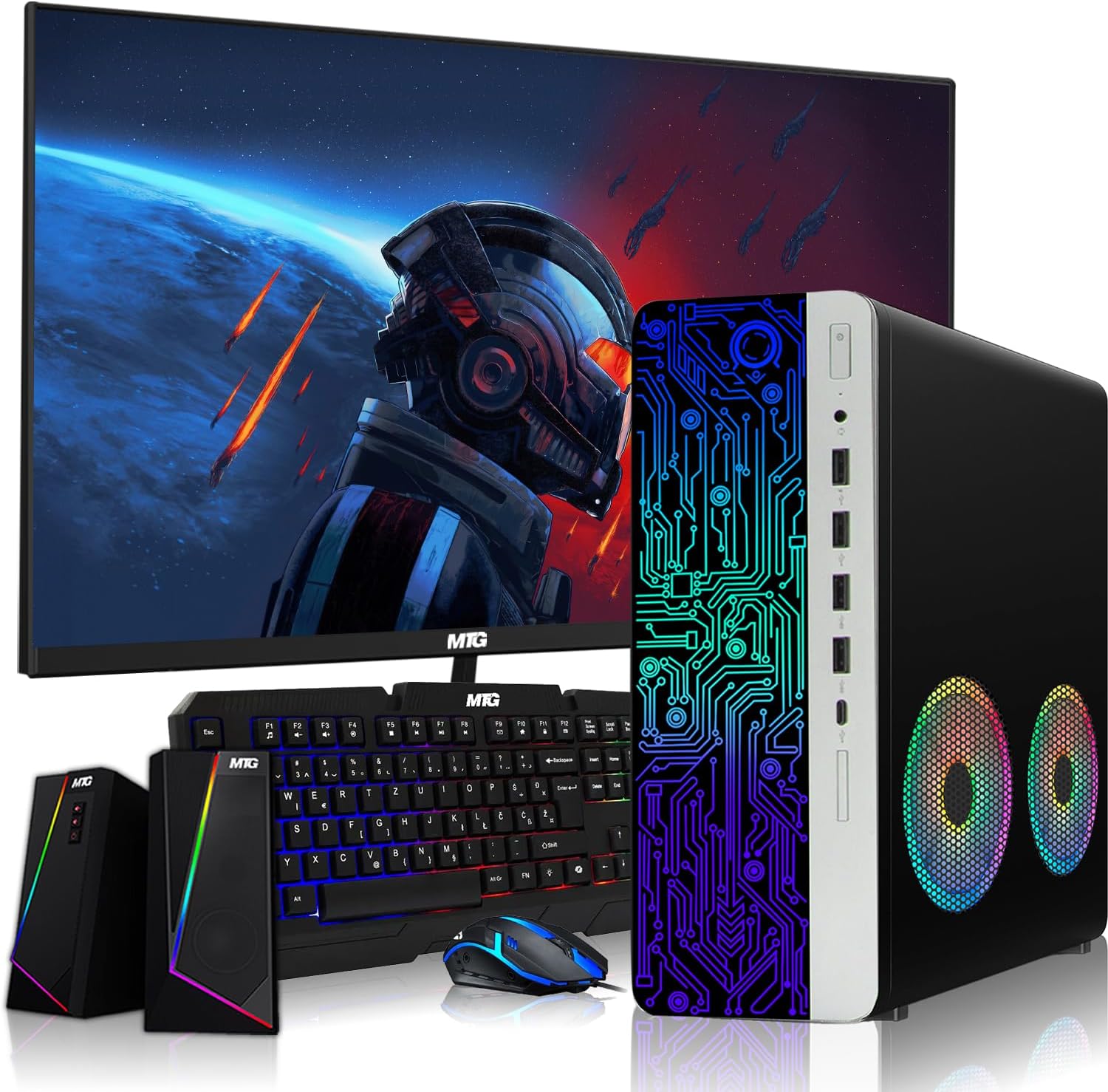 TechMagnet HP G4 Desktop Computer PC,AMD Pro A10-9700 R7,16GB RAM,256GB SSD,27 Inch Monitor,RGB Speaker,RGB Keyboard with AI-Enabled Copilot Key,Mouse,2X ARGB Fan WiFi, Windows 11 Pro (Renewed)