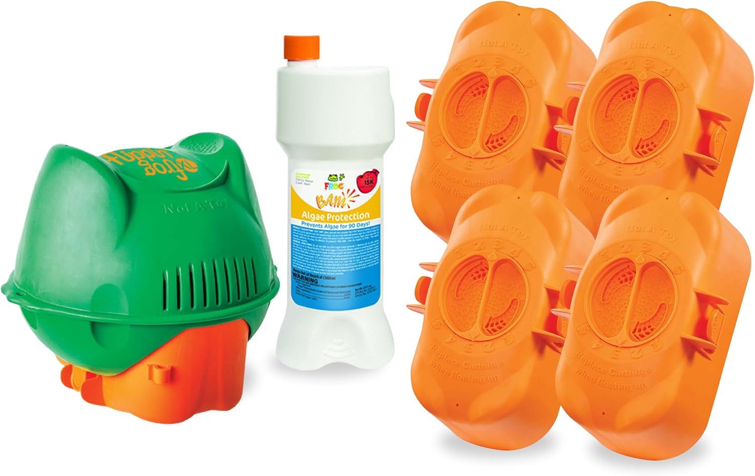 Flippin' FROG XL Floating Sanitizer System for Pools 5,000 to 10,000 Gallons - Prefilled Floater with Sanitizing Minerals and Chlorine for Easy Pool Treatment & Maintenance - 4 Month Bundle+