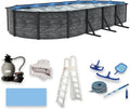 Blue Wave Marbella 12-ft x 24-ft Oval 52-in Deep Above Ground Swimming Pool – Steel Wall & Top Rails, Sand Filter, Skimmer, Liner, A-Frame Ladder & Maintenance Kit – Complete Outdoor Pool Accessories