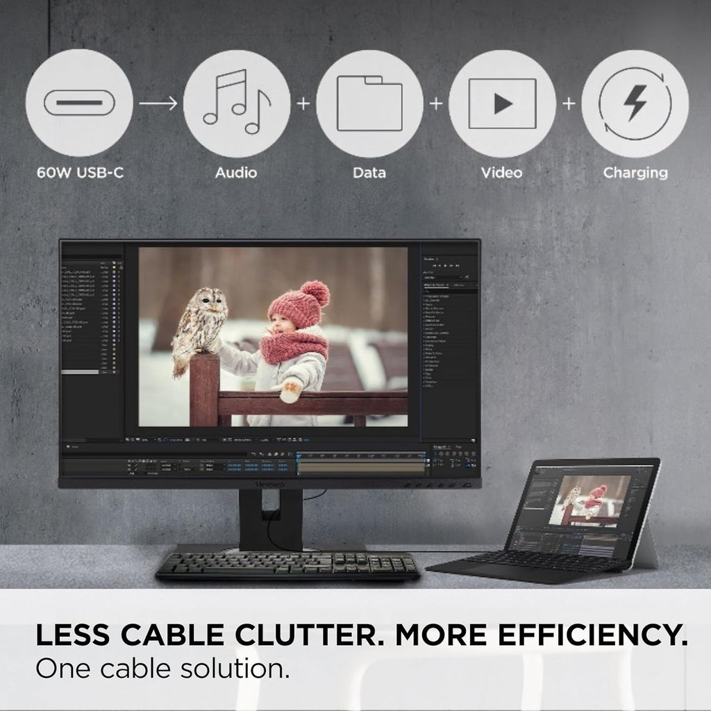 ViewSonic VG245 24 Inch 1080p Monitor Designed for Surface, IPS Display for Smooth Home and Office Productivity, Advanced Ergonomics, 60W USB-C, HDMI, and DisplayPort Inputs