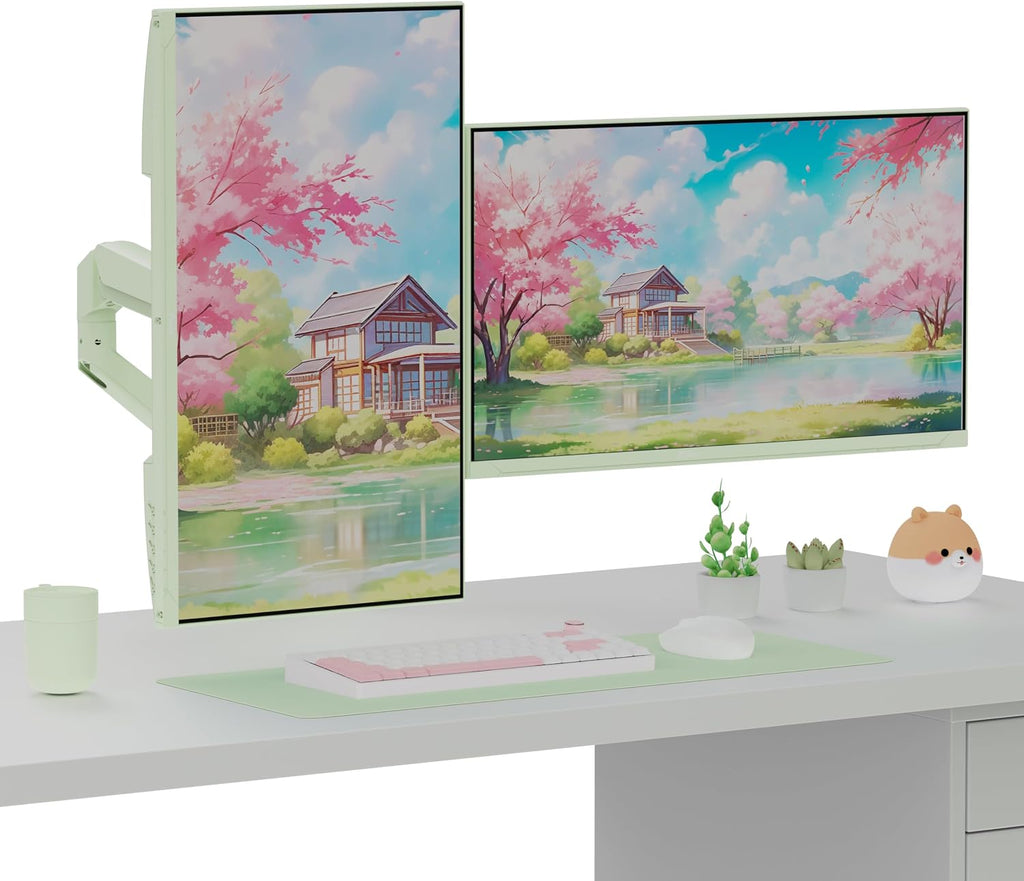 Pixio Two PX279 Wave Mint Green 27 inch 240Hz Refresh Rate FHD 1080p Resolution Fast IPS Panel 1ms GTG Resonse Time Gaming Monitor and PS1D Wave Mint Green Dual Monitor Arm