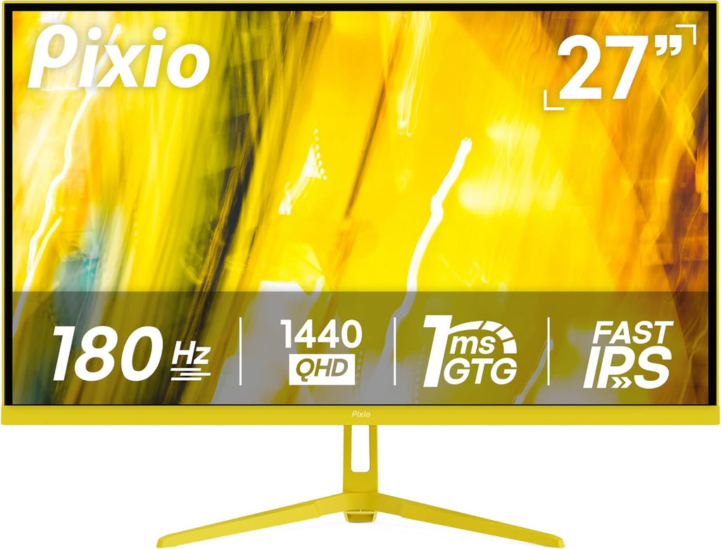 Pixio PX278 Wave Yellow 27 inch 180Hz Refresh Rate Quad HD 1440p Resolution Fast IPS Panel 1ms GTG Response Time Built-in Speakers Gaming Monitor with AMD FreeSync