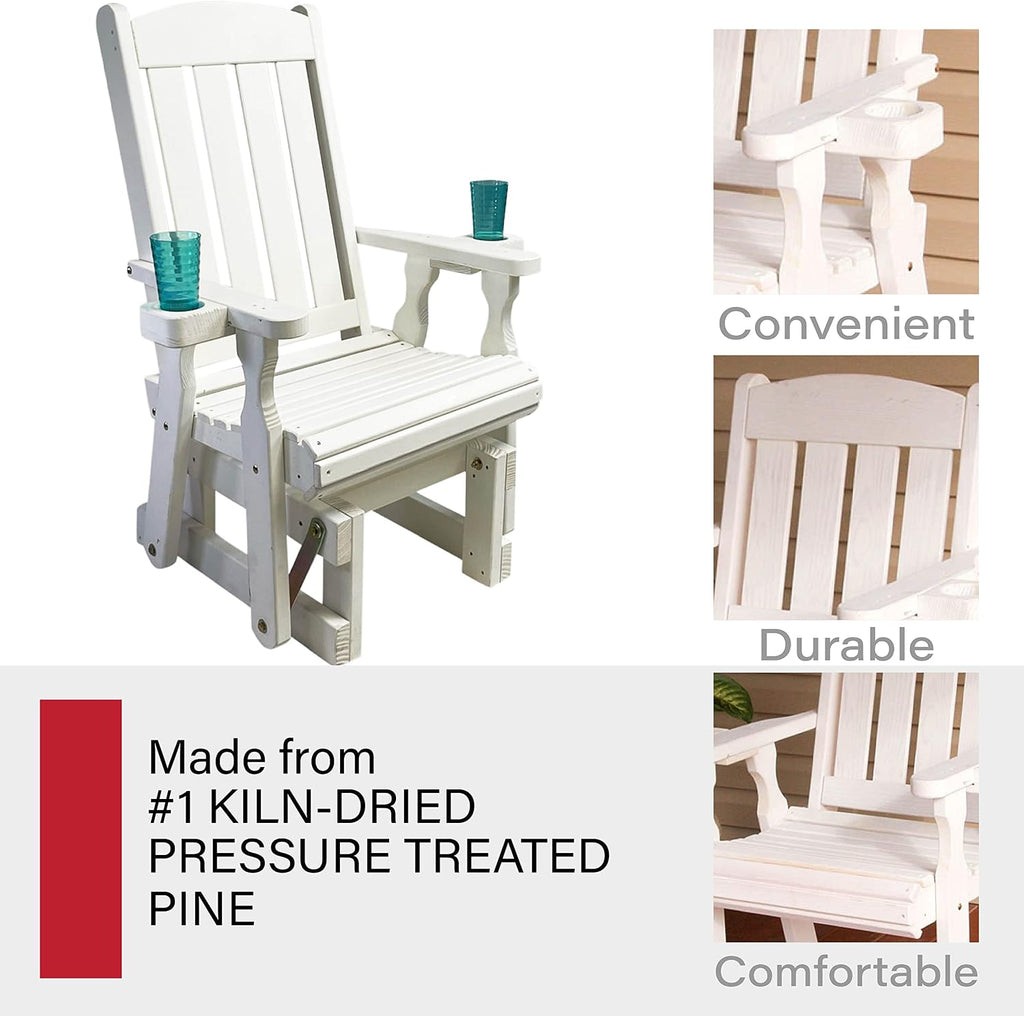 Amish Casual Heavy Duty 600 Lb Mission High Back Treated Glider Chair with Cupholders (Semi-Solid White Stain)