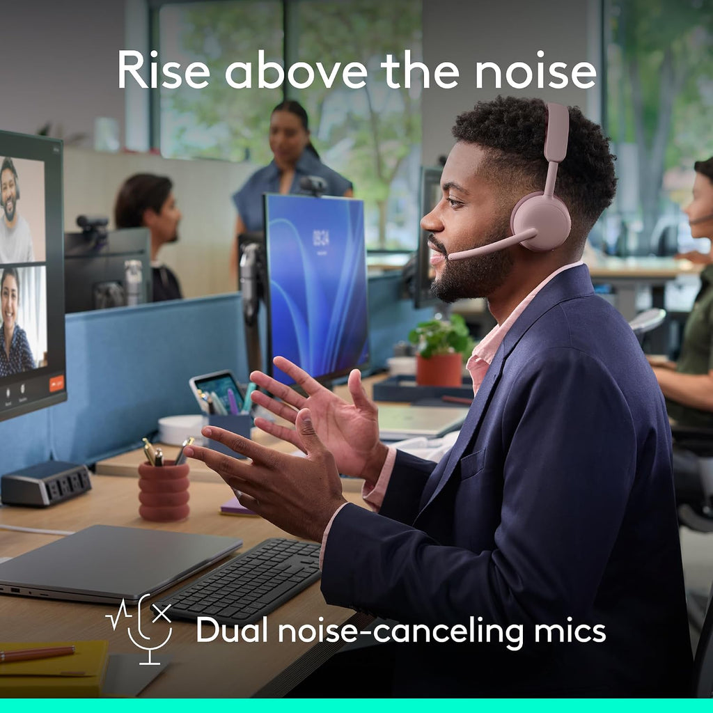 Logitech Zone Wireless 2 ES for Business - Noise-Canceling Wireless Headset with Adaptive Hybrid ANC, Bluetooth, USB-C & USB-A, Microsoft Teams Certified - Rose