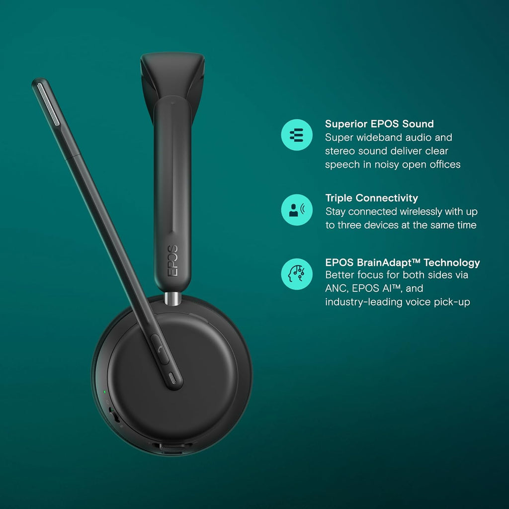 EPOS IMPACT 1060 Double-Sided Wireless Office Headset With Microphone, EPOS AI Noise Cancellation, Super Wideband Audio, Bluetooth, Comfortable Fit, Perfect For Clear Calls In Busy Workspaces