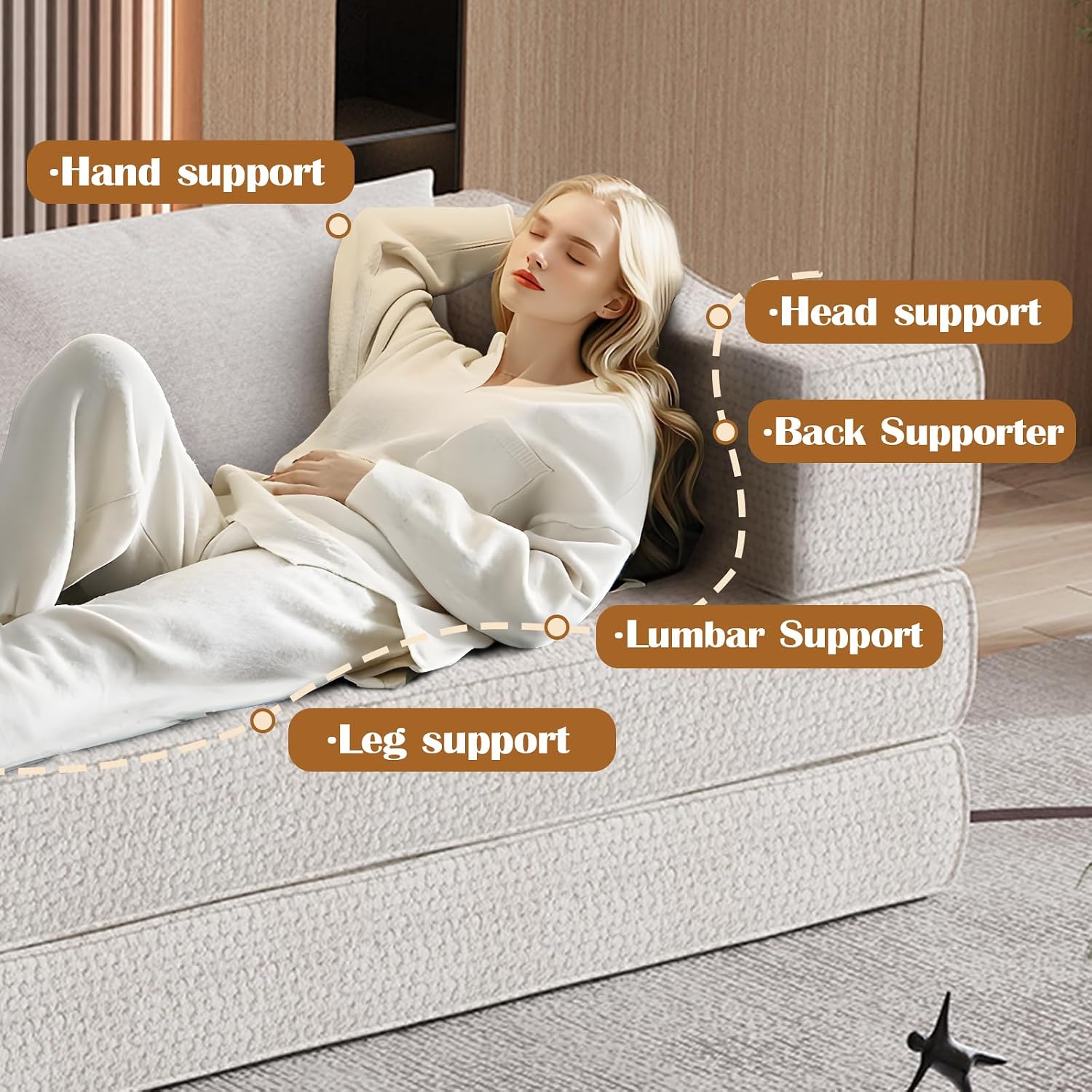 80' Convertible Folding Sofa Bed, 4-in-1 DIY Combination Fold Out Sleeper Sofa Bed King Size, Loveseat sleeper Couch w/ Removable Armrests, Chenille Floor Couch, Small couches for small spaces (Beige)