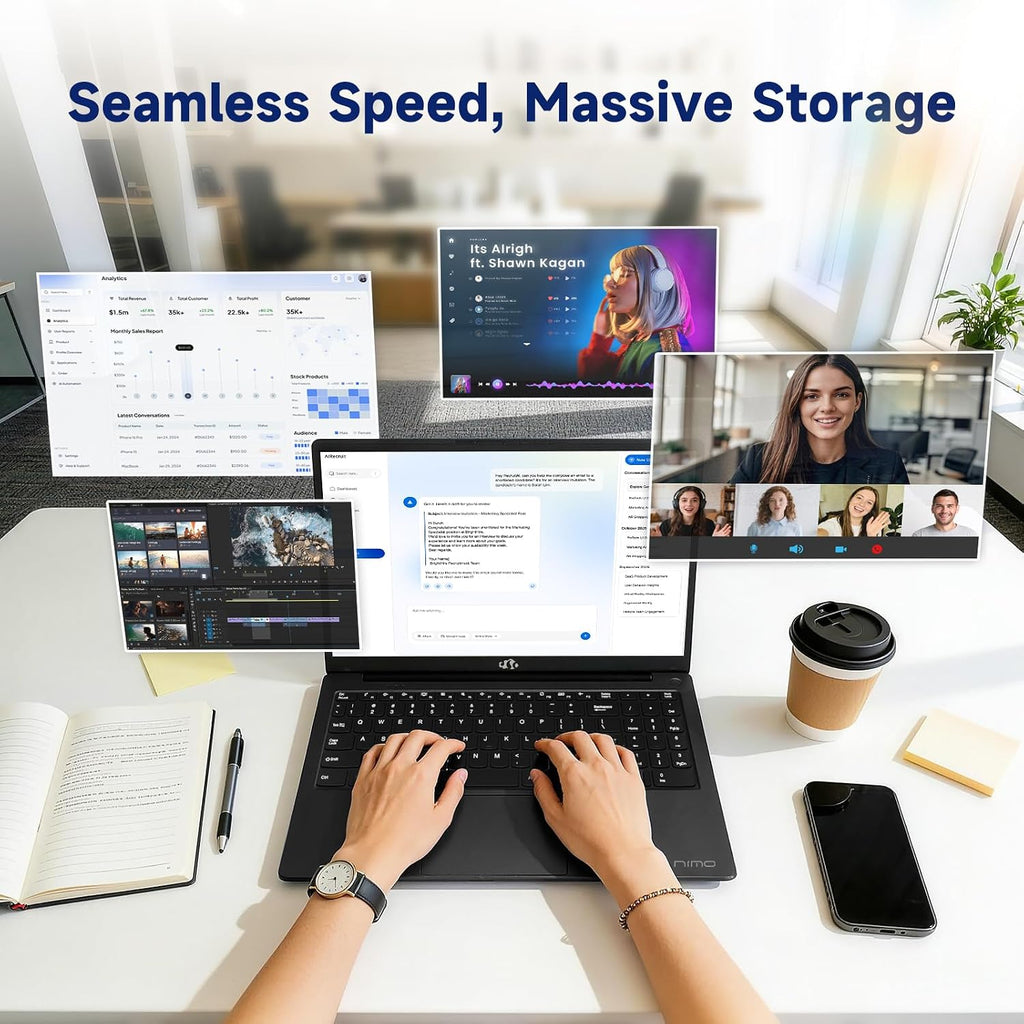 NIMO 15.6' IPS FHD-Student-Laptop, 8GB RAM 256GB SSD N150(Beat to i3-10110U, 4 Cores Up to 3.6GHz) Computer with 2 Years Warranty, 65W Type-C, Fingerprint, Backlit Keyboard, Wi-Fi 6, BT5.2