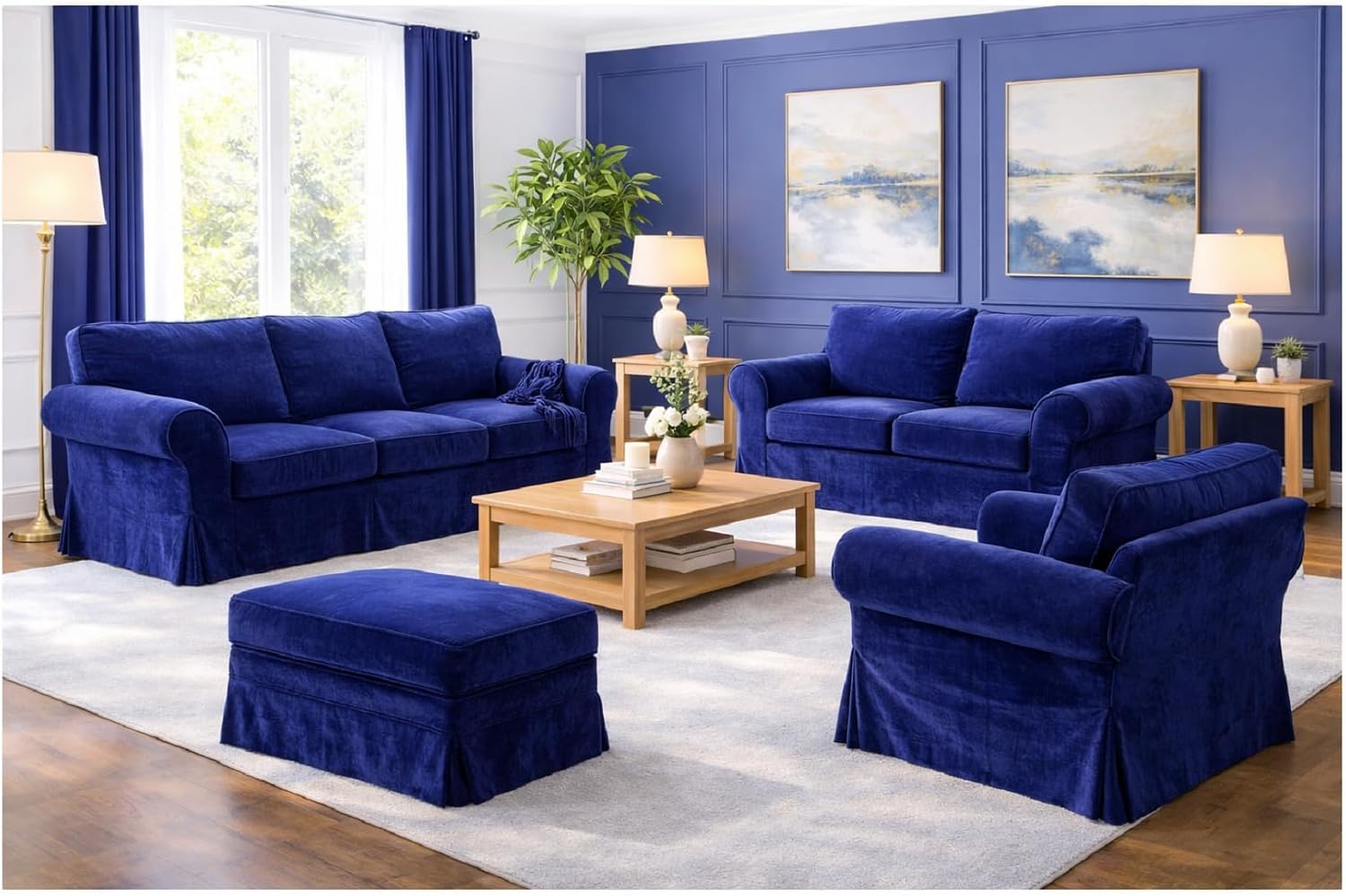 Velvet Pets Friendly Sofa Covers Made Compatible for IKEA Ektorp Loveseat Two Seat Slipcovers (Velvet Blue Ektorp 2)