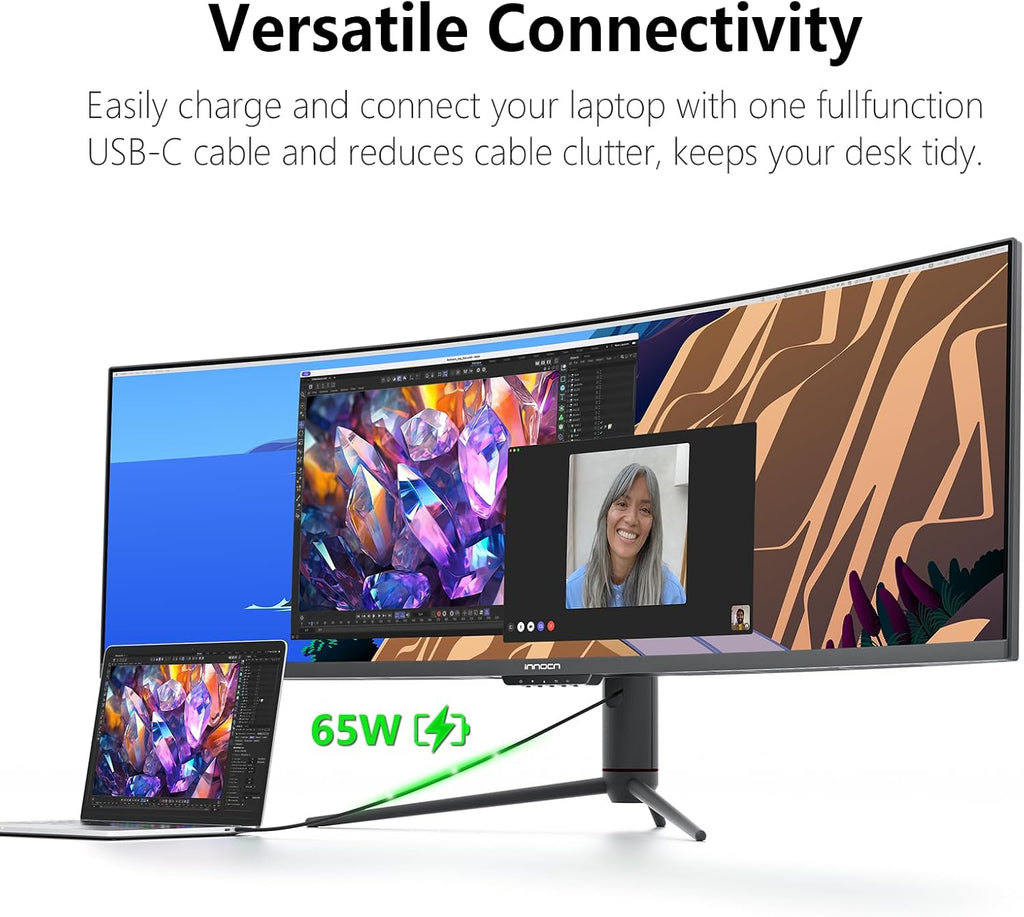 INNOCN 49' 240Hz Curved Monitor Ultrawide Gaming QHD 5120 x 1440P Computer Monitor, R1800, 99% sRGB, HDR400, USB Type C, DisplayPort, HDMI, Built-in Speakers, Height/Tilt Adjustable - 49C1S