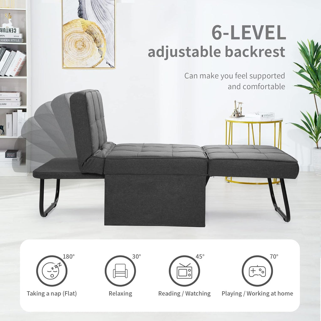BIGSYY Sofa Bed, Set of 4 in 1 Multi-Function Folding Ottoman Breathable Linen Couch Bed with Adjustable Backrest Modern Convertible Chair for Living Room Apartment Office, Dark Grey