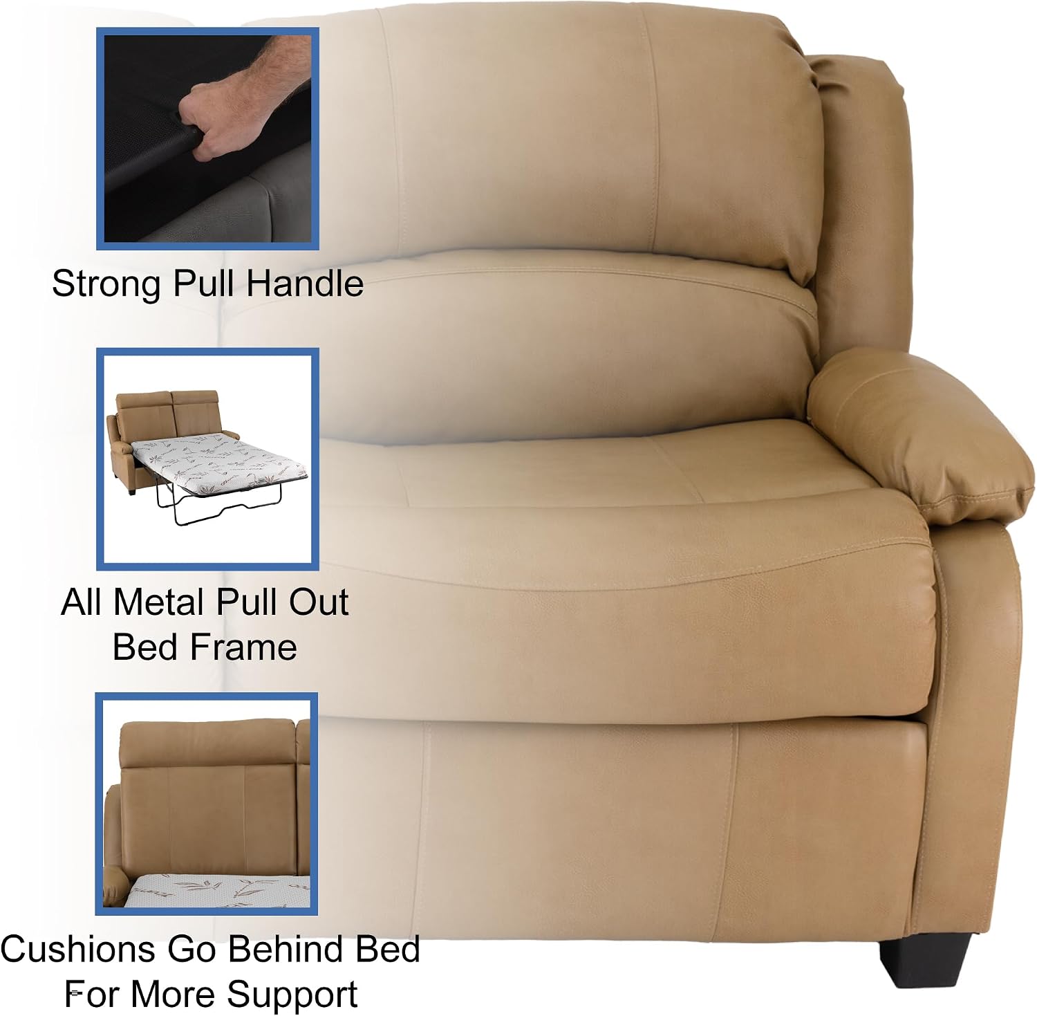 RecPro Charles Collection | 65' RV Hide A Bed Loveseat | Memory Mattress Foam | Sleeper Sofa | Pull Out Couch | RV Furniture | Slideout | Toffee