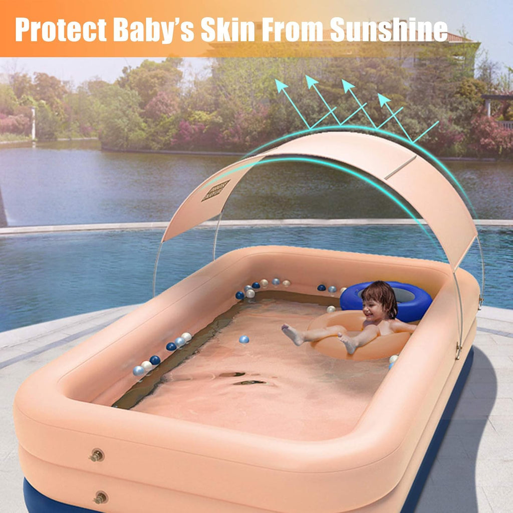 YUEWO Inflatable Swimming Pool with Canopy Outdoor Above Ground Portable Pool for Adults Blow Up Pool for Family Garden Backyard (Pink, 260x160x68cm/102x63x27inch)