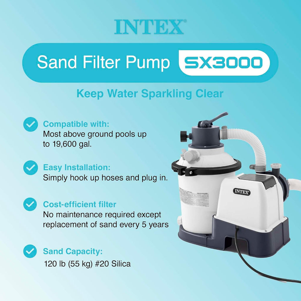 INTEX 3000 GPH Above Ground Swimming Pool Sand Filter Pump with Automatic Timer with 2 Pack of 1.5' Diameter 1500 GPH Pump Replacement 59' Hoses