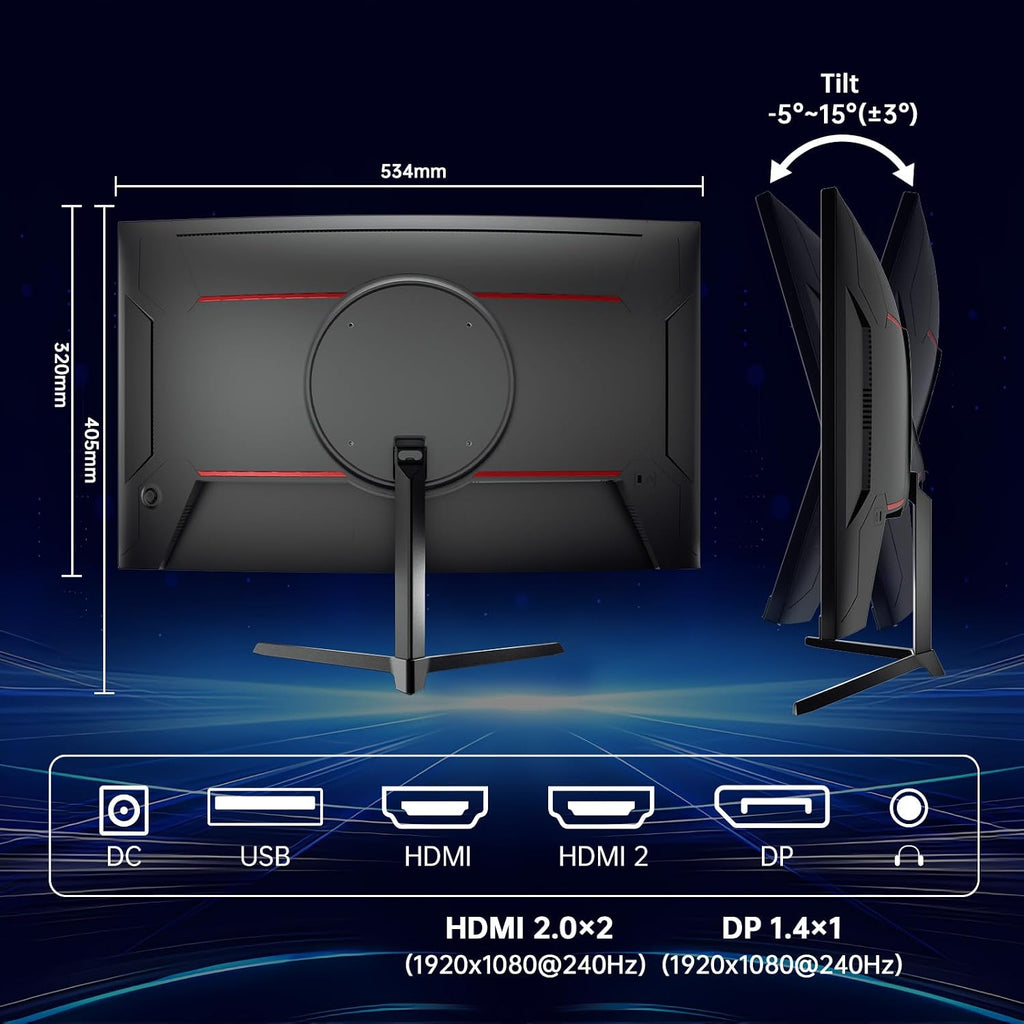 KTC 24 Inch 240Hz Curved Gaming Monitor, FHD 1080p 1500R 1ms Computer Monitor, Adaptive Sync, 3000:1 Contrast, HDR Support, HDMI 2.0 & DP 1.4, Low Blue Light, Tilt, VESA, H24S17P