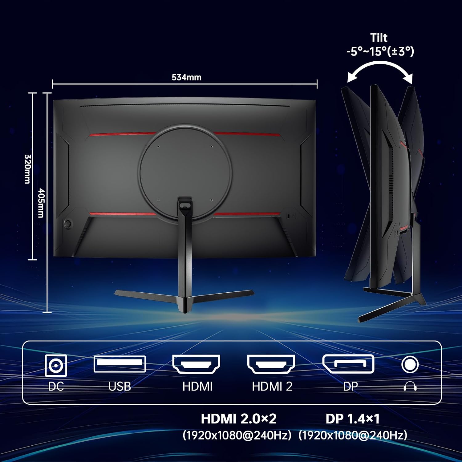 KTC 24 Inch 240Hz Curved Gaming Monitor, FHD 1080p 1500R 1ms Computer Monitor, Adaptive Sync, 3000:1 Contrast, HDR Support, HDMI 2.0 & DP 1.4, Low Blue Light, Tilt, VESA, H24S17P