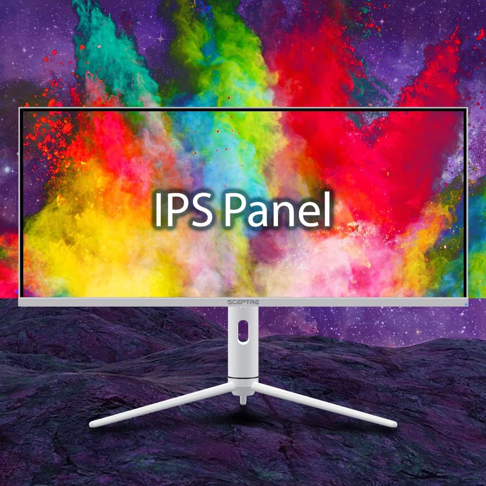 Sceptre IPS 34' White UltraWide Monitor 3440 x 1440p HDR400 1ms up to 144Hz 95% DCI-P3 PIP PBP DisplayPort HDMI USB-C Height Adjustable (E345B-QUN168W)