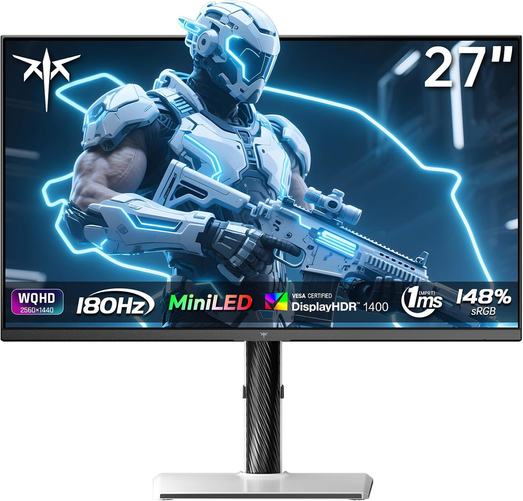 KTC Mini LED Monitor 27 Inch | Gaming Monitor | 2K@180Hz QHD (2560x1440P) | VESA Display HDR1400 | 1ms | FreeSync/G-Sync | 148% sRGB HDMIx2, DPx1 Vertical and Wall Mounting Support White(Renewed)