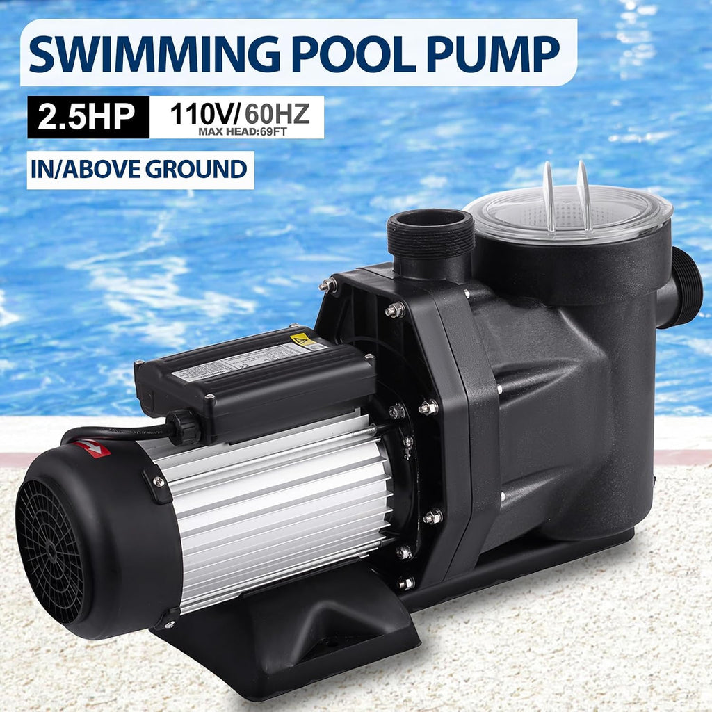 Leomru 2.5 HP Pool Pump 8880 GPH Self Priming in/Above Ground Swimming Pool Pump 110V Single Speed Pumps with Strainer Basket 4Pcs Connectors