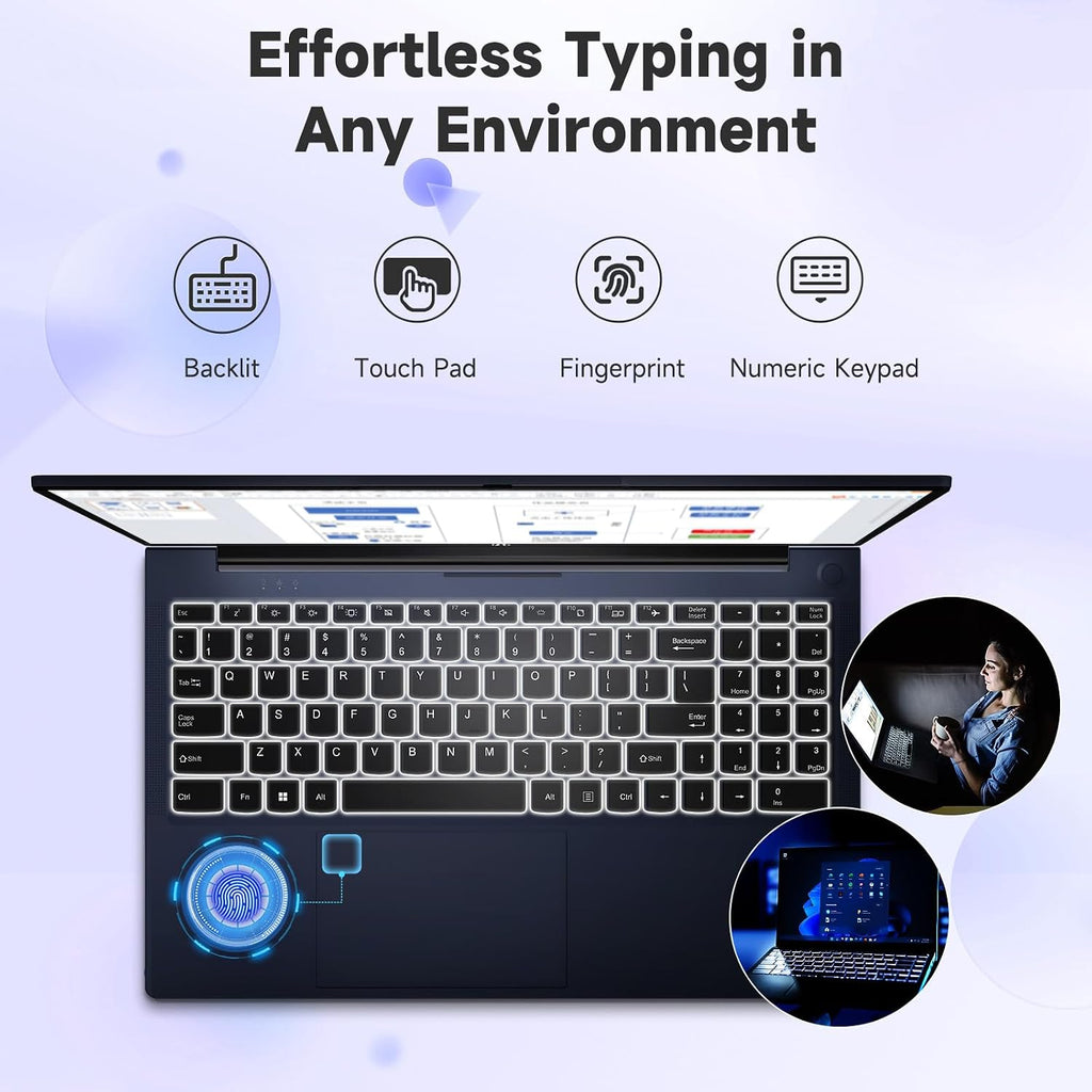 NIMO 15.6' IPS FHD-Business-Laptop, Intel 6 Core i3-1215U (Beat i5-1135G7, Up to 4.4GHz) Computer with 65W Type C Fingerprint Backlit Keyboard 8GB RAM 256GB SSD Wi-Fi 6 Numpad Win 11